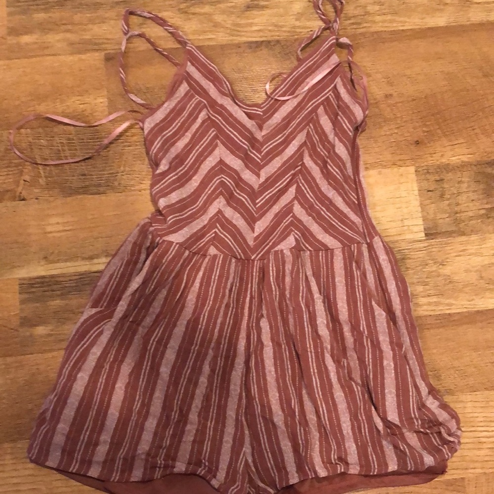 pink and white stripped romper